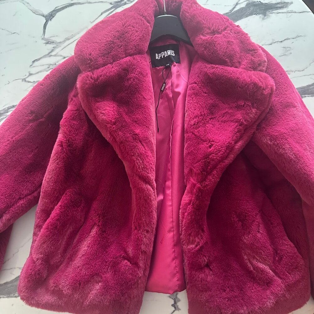 Magenta/Fuchsia APPARIS Faux Fur Coat, size XS